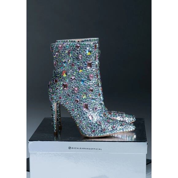 AZALEA WANG Arnica Pink Embellished Rhinestone Zip Mid Calf Bootie Size 8 - Picture 2 of 6